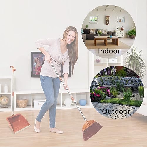 Miniatura 7 de Juego de escoba y recogedor para el hogar recogedor de pie con escoba de dientes con mango de 49 pulgadas de largo combo de escoba y recogedor para