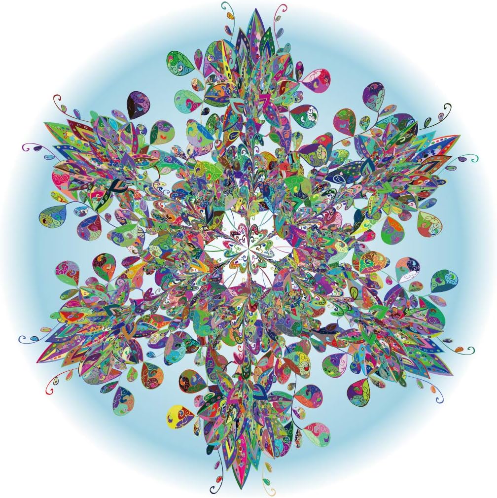 Bgraamiens Puzzle-Crystal Snowflake-1000 Pieces Snow Mandala Challenge Blue Board Round Jigsaw Puzzles