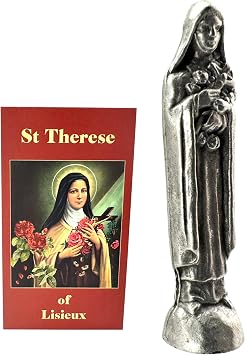Westmon Works St Therese Pocket Statue Set Italian Metal Mini Figurine with Holy Card