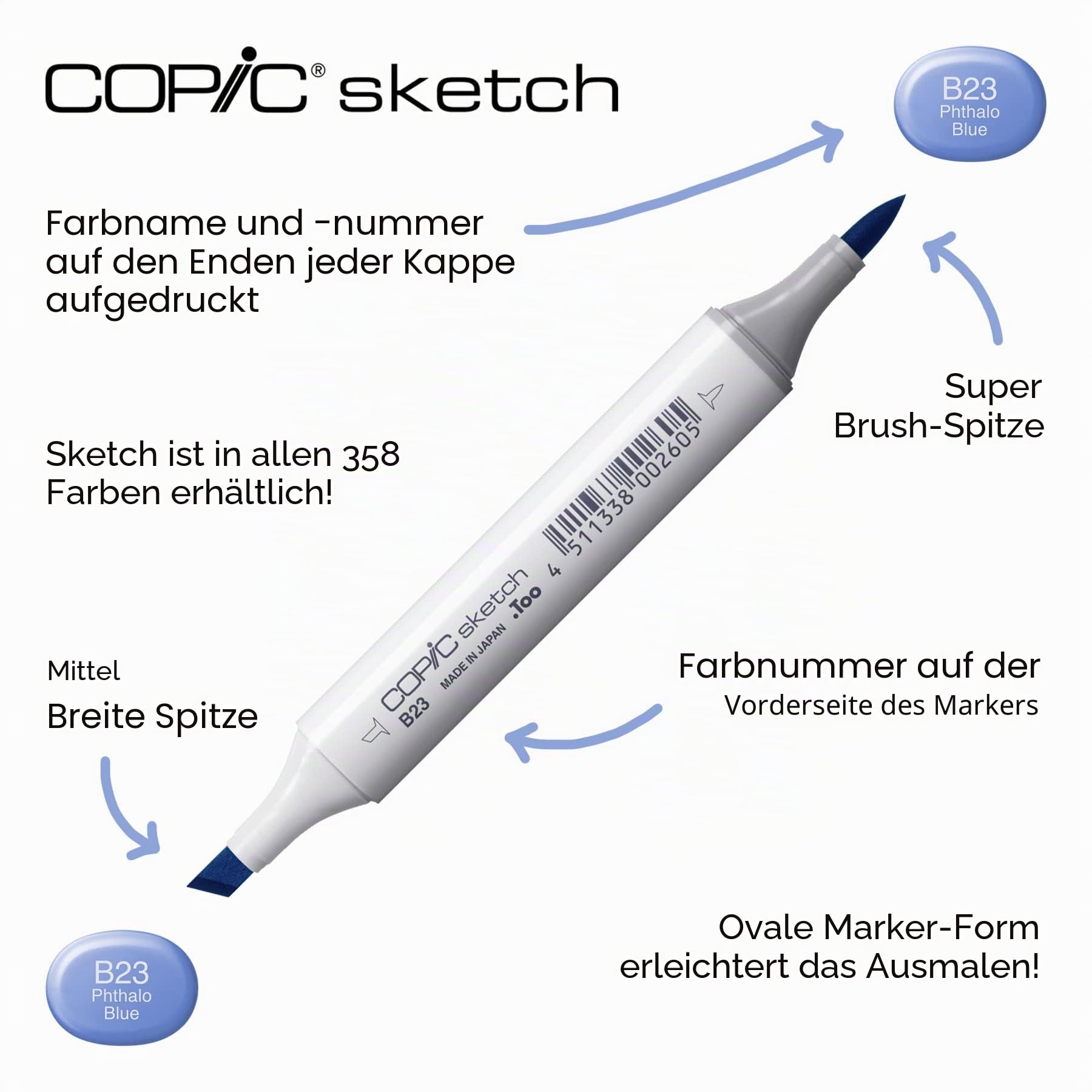 COPIC Sketch Set "36 Colors", 36er Set im Acryl-Display, Twin Marker mit einer mittelbreiten und einer Brush-Spitze