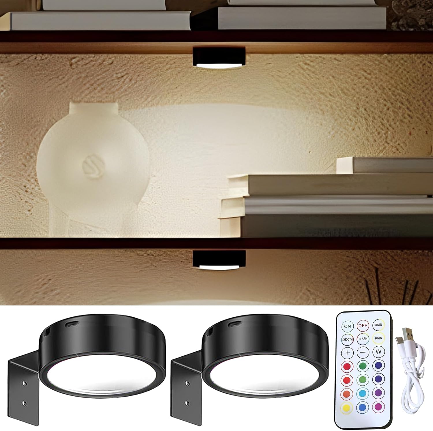 Picture Lights for Wall,Magnet LED Cordless Backlight | 13 RGB Color Changing Wall Art Light with Remote and 2000mAh Battery | for Gallery Hallway Hotel Museum Restaurant Shop Studio