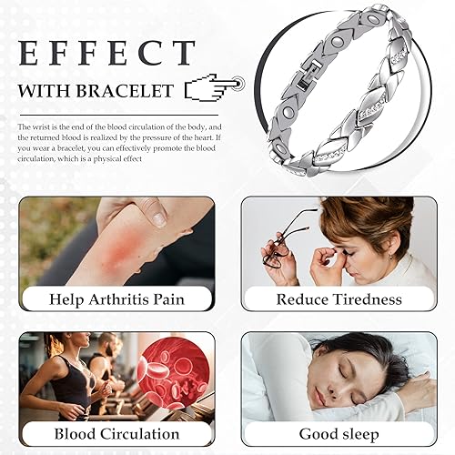 Miniatura 15 de Jecanori Pulseras de cobre puro para mujer, pulseras ultra magnéticas para mujer con 3500 imanes Gauss, regalo de joyería de cristal para el día