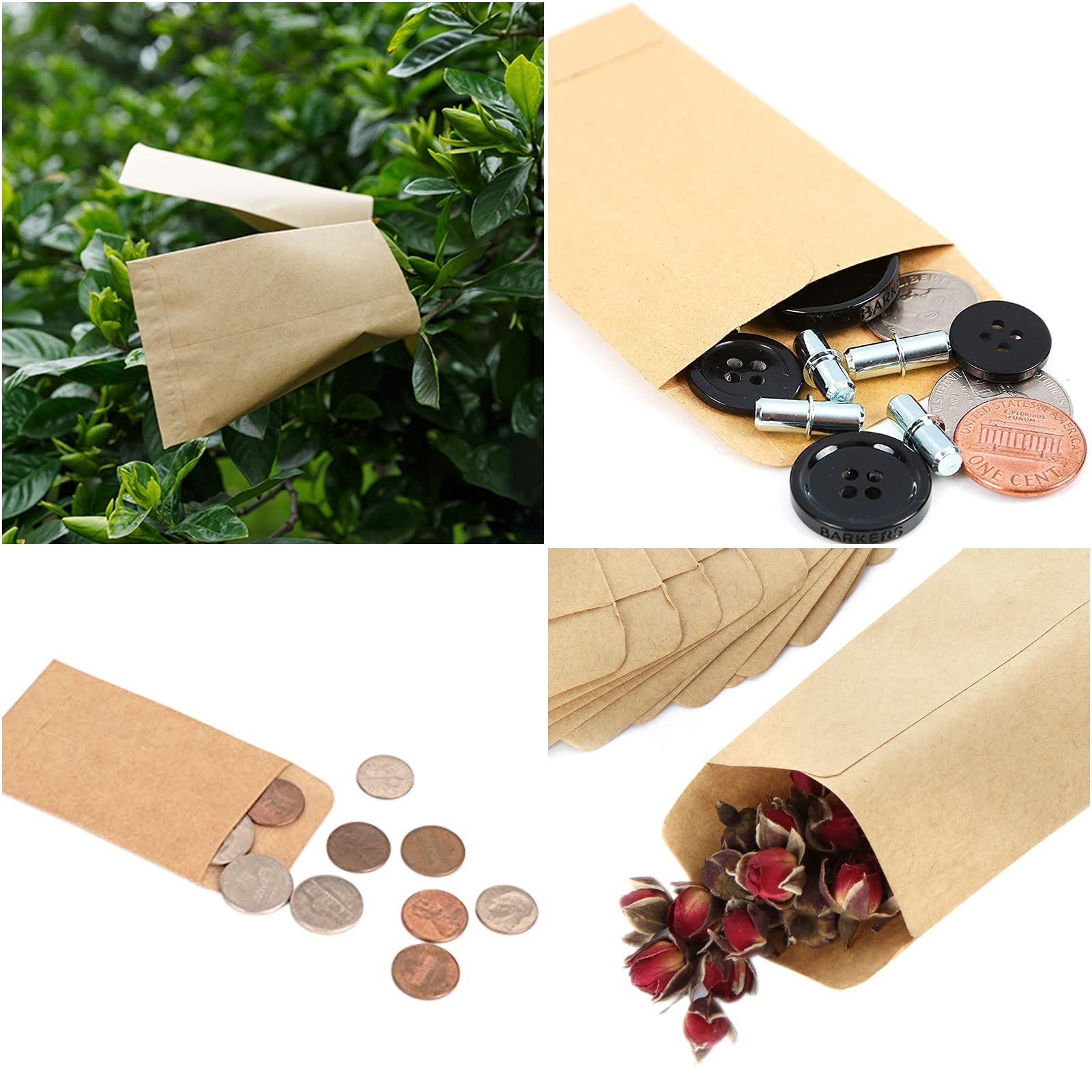Lot de 500 petites enveloppes en papier kraft marron pour pièces de monnaie, petites pièces pour emballer ou ranger de petits articles graines, pièces de monnaie, notes, perles (6 x 10 cm)