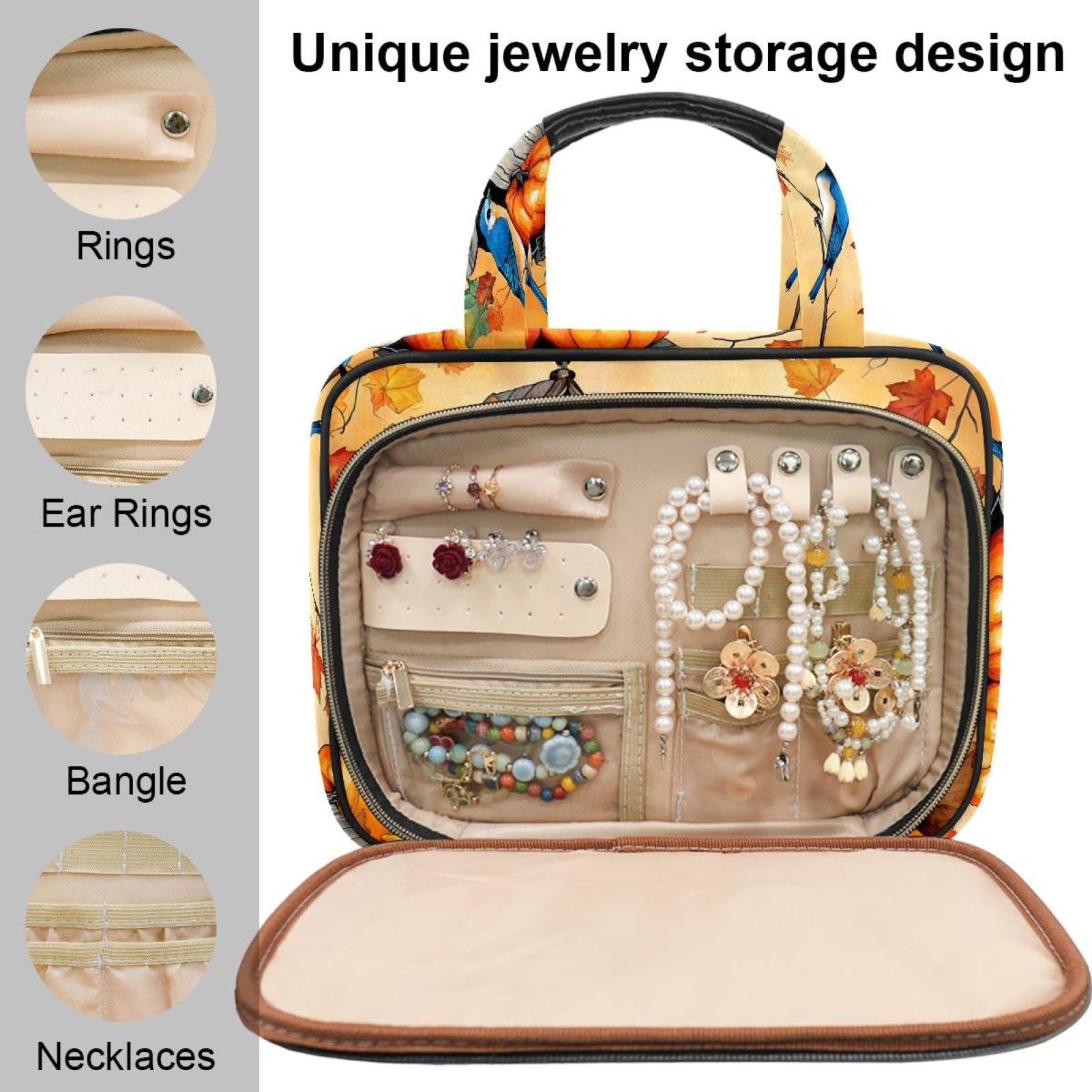 Kulturbeutel zum Aufhängen für Damen, Vintage-Blumen, Reise-Make-up-Tasche, Organizer, Kosmetiktasche, Make-up, Kulturbeutel für Reisen, Zubehör, Mehrfarbig 4, M, Kulturbeutel