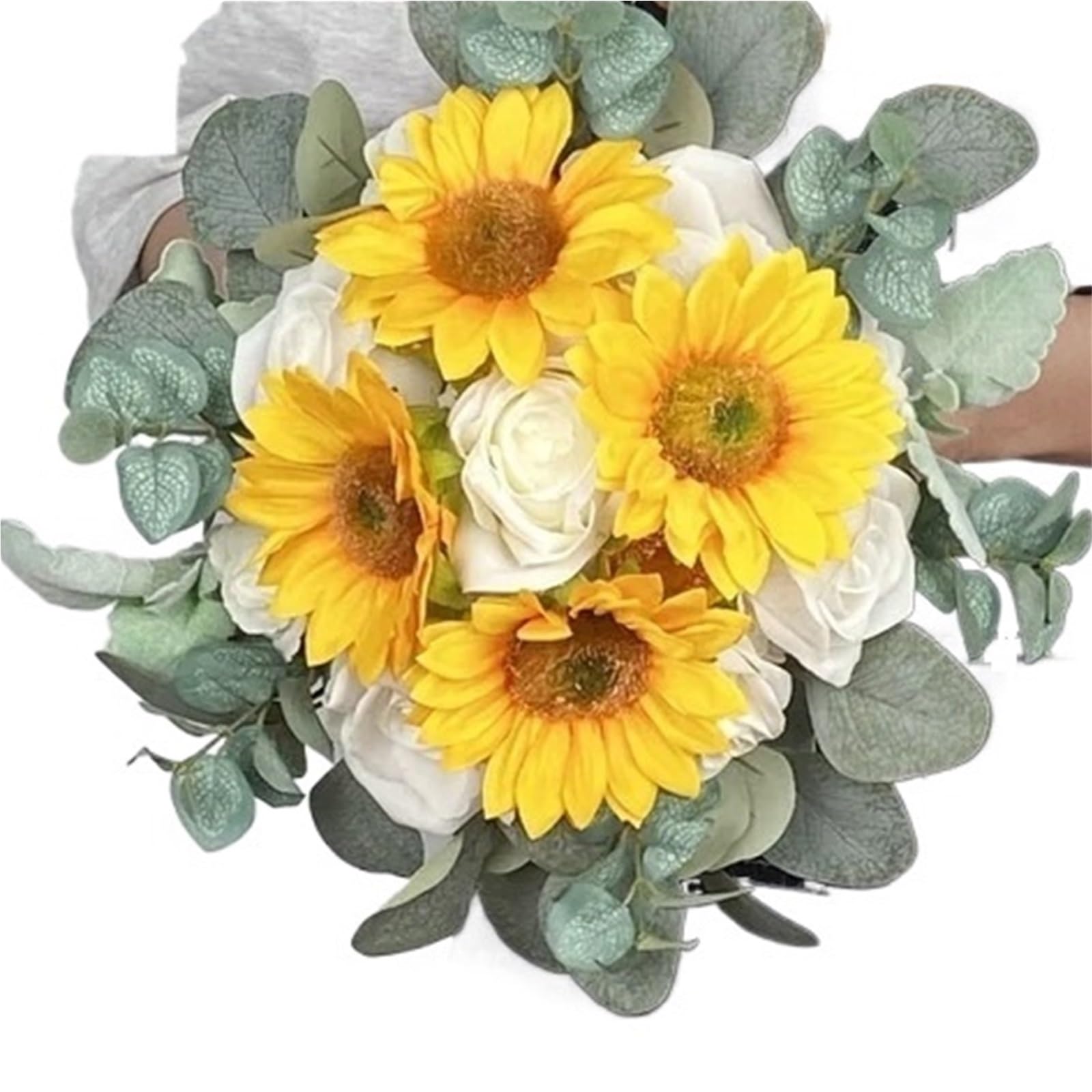 DSFIHJO Sunflower Wedding Bouquet White Rose and Sunflower Bridal Bouquet Hand Flower For Bride Bridesmaid Artificial Wedding