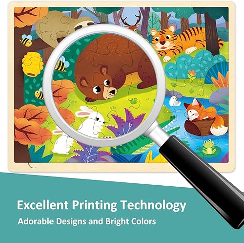 Miniatura 4 de Rompecabezas de 48 piezas para niños de 4 a 8 años, rompecabezas de madera de animales del bosque para niños de 4 años, rompecabezas educativos