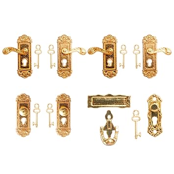 16 Pcs 1/12 Scale Vintage Miniature Metal Door Knob, Lock and Key for Miniature Scene Miniature House Hardware Decoration Accessories