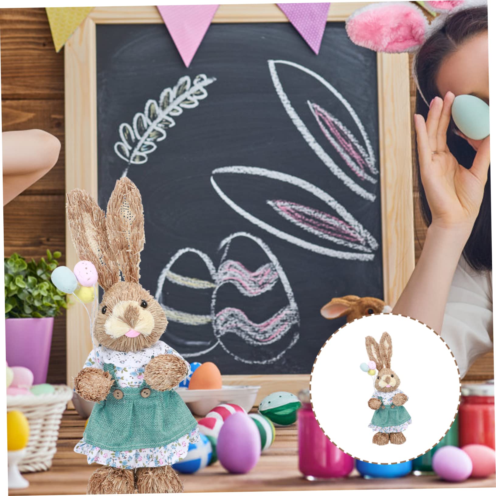 Alipis 2 Pz coniglio di paglia Bambola maiale figura del coniglio di pasqua coniglio accessori easter decoration cestino arredamento della casa ornamento in paglia intrecciata cotone Blue