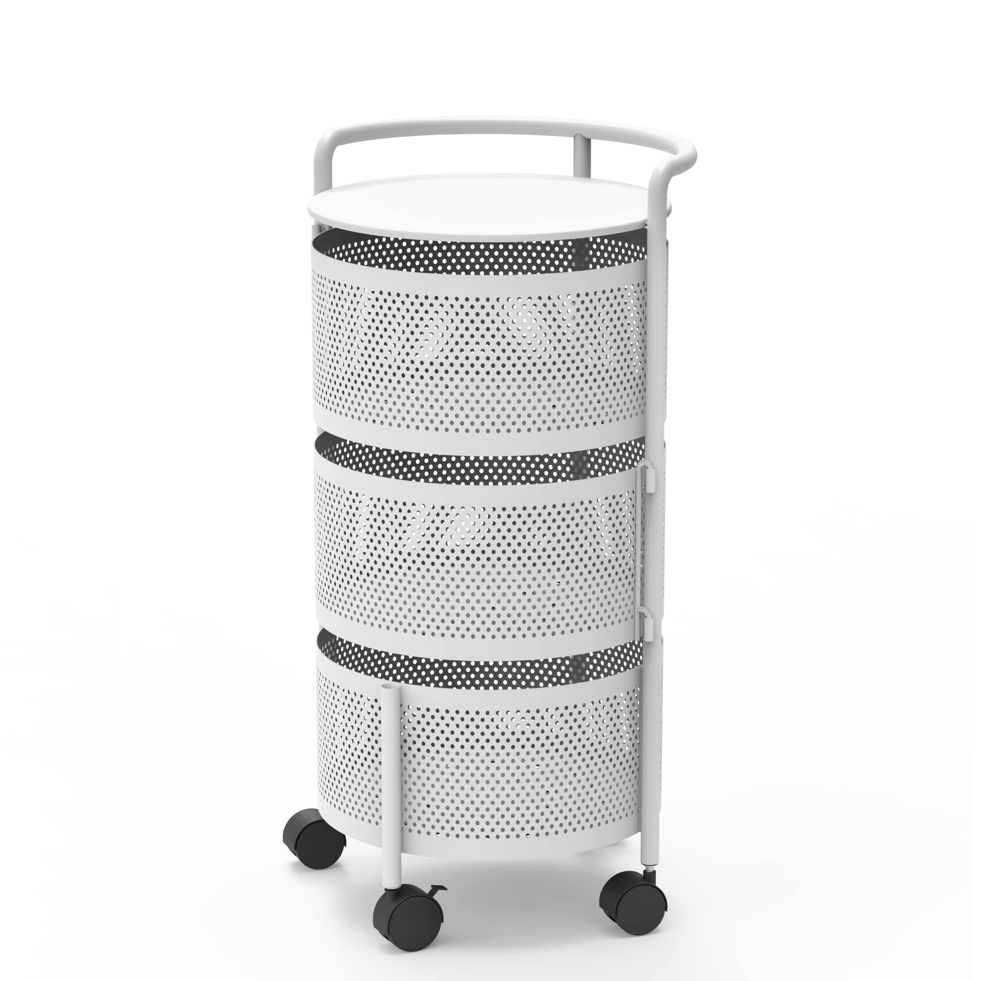 JAQ Vegetables Storage Basket, 3-Tier Multi Layer Rotating Storage Shelves Basket Carts Rack Organizer Bin on Rolling Wheels in Kitchen Household for Fruits Grocery Corns Potatos (3-Tier, White)