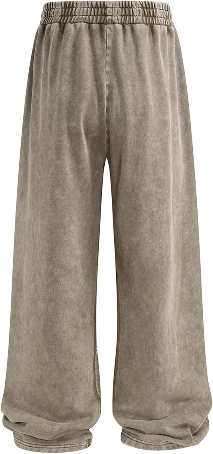 Colorful world Mens Sweatpants Acid Washed Elastic Waist Drawstring Sweat Pants Cotton Baggy Pant with Pockets(Coffee,L) - Image 3