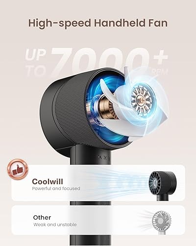 Miniatura 2 de Mini ventilador turbo portátil de mano, dispositivo de enfriamiento personal de alta velocidad de 4 velocidades máximo 16 horas, bolsa recargable