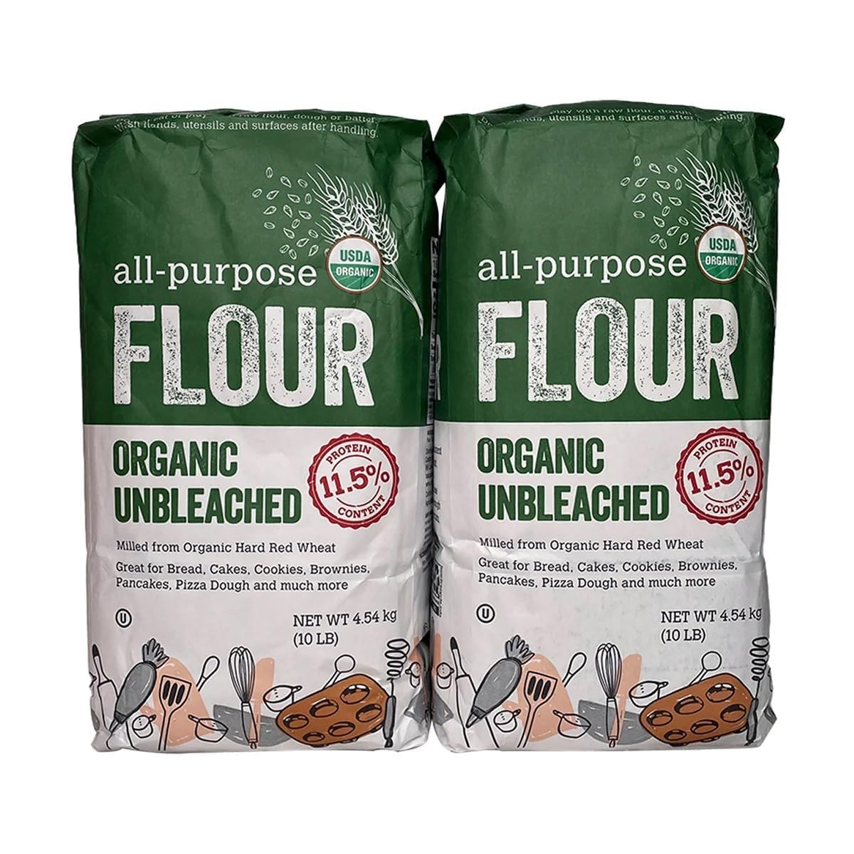 Organic Unbleached All Purpose Flour by Kikland Signatre, 10 Pounds (Pack of 2)