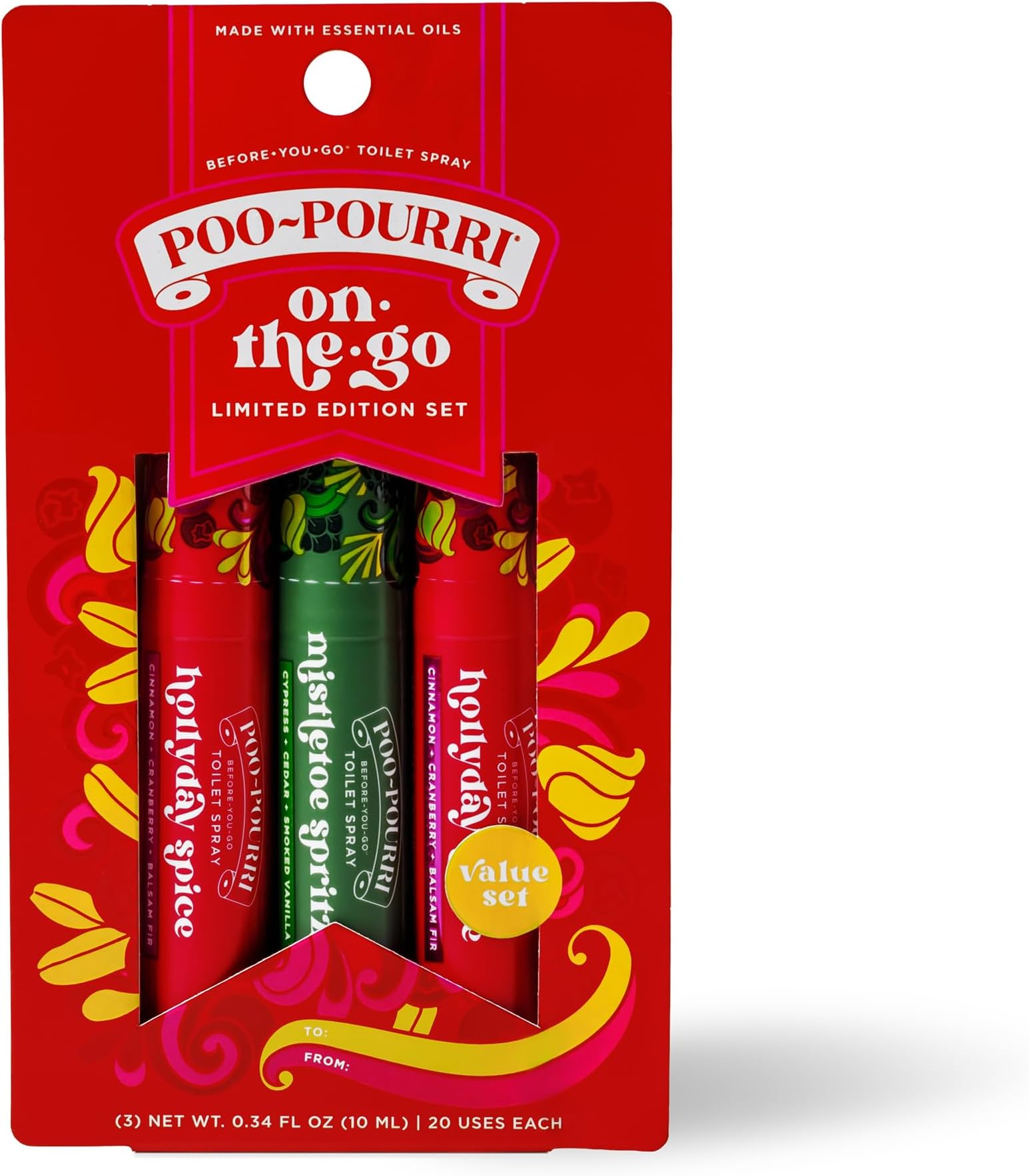 Poo-Pourri Holiday On-The-Go Travel Size, 3 pack Gift Set, 10mLs Each