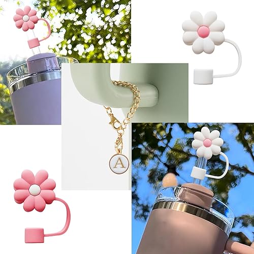 Miniatura 3 de Stanley Cup - 2 fundas de popote para copa Stanley de 30 y 40 onzas, 0.394 in, tapa protectora de pajita de silicona con 2 dijes de letras iniciales