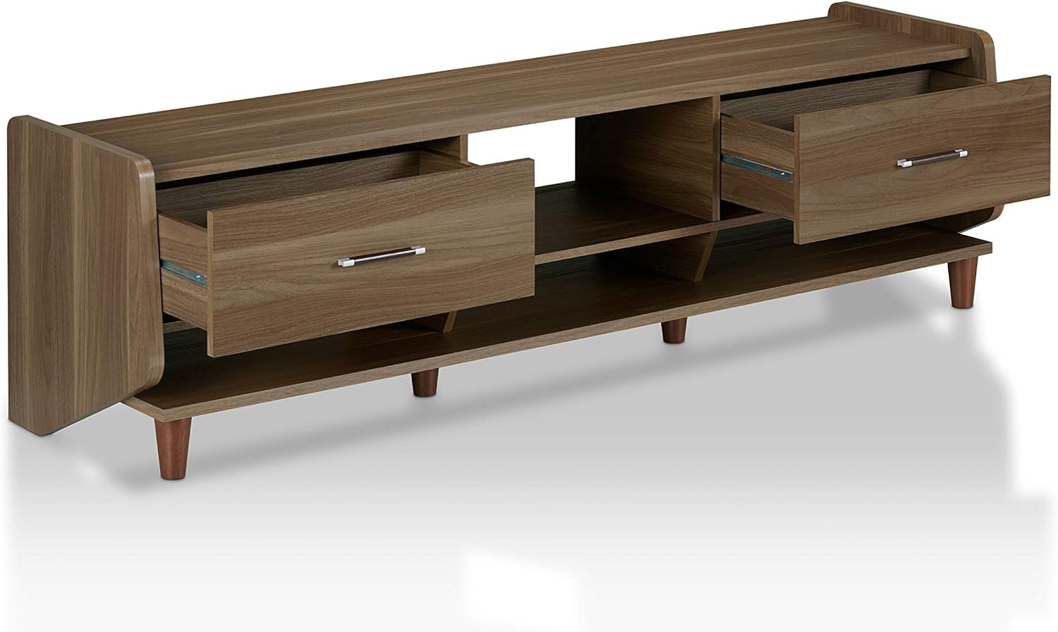 HOMES: Inside + Out Pomeroy Mid-Century Modern 2-Drawer 71 in. TV Stand, Media Console with 4-Shelf for Living Room, Bedroom, Honey Walnut Brown