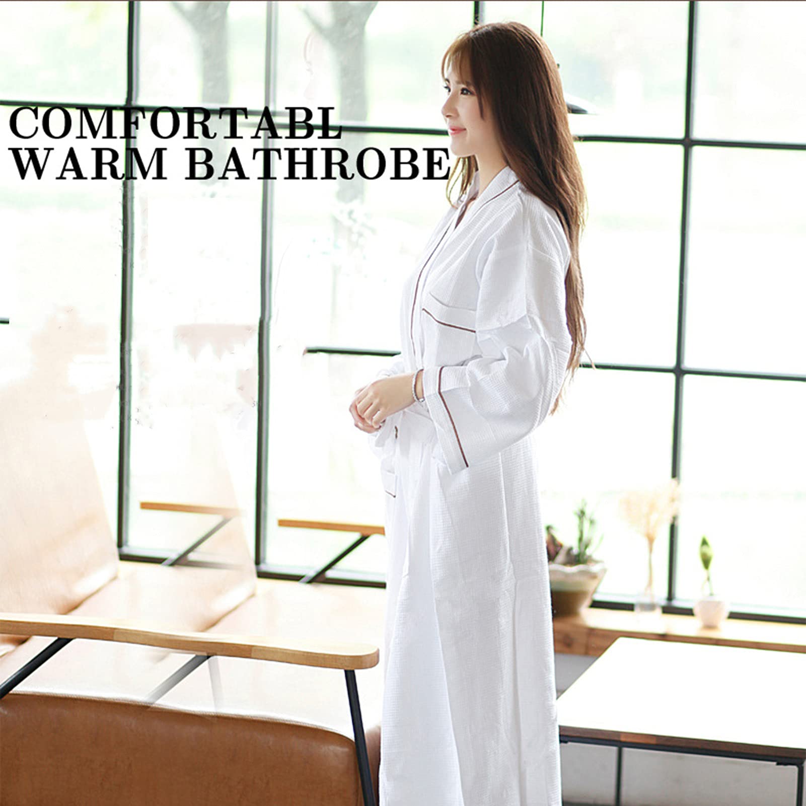 Accappatoio Donna, Vestaglia in Puro Cotone Unisex per Uomo E Donna, Nido d'Ape Camicia da Notte,Sottile Abbigliamento da Casa, per Spa Vacanza (L)