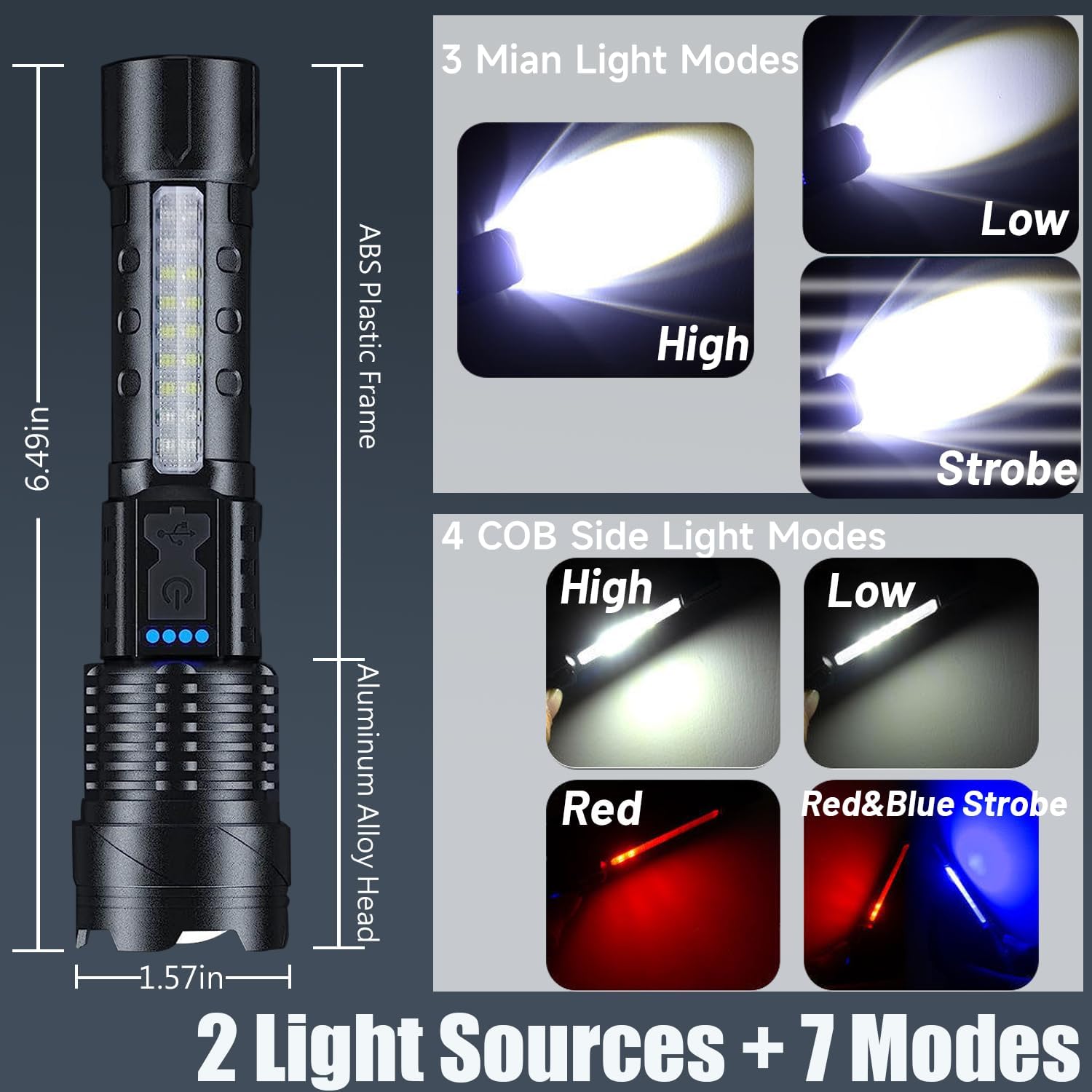 2 Pack Rechargeable LED Flashlight,90000 High Lumens Tactical Flashlights with 7 Modes,Waterproof Zoomable Handheld Flash Light with COB Work Light for Home,Emergencies,Camping,Emergencies