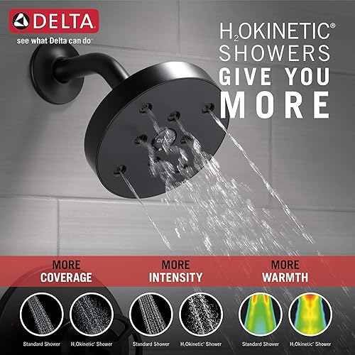 Miniatura 5 de Delta Faucet Trinsic T14458-BL - Juego de grifos de ducha para bañera de la serie 14 color negro mate con cabezal de ducha H2Okinetic, kit de