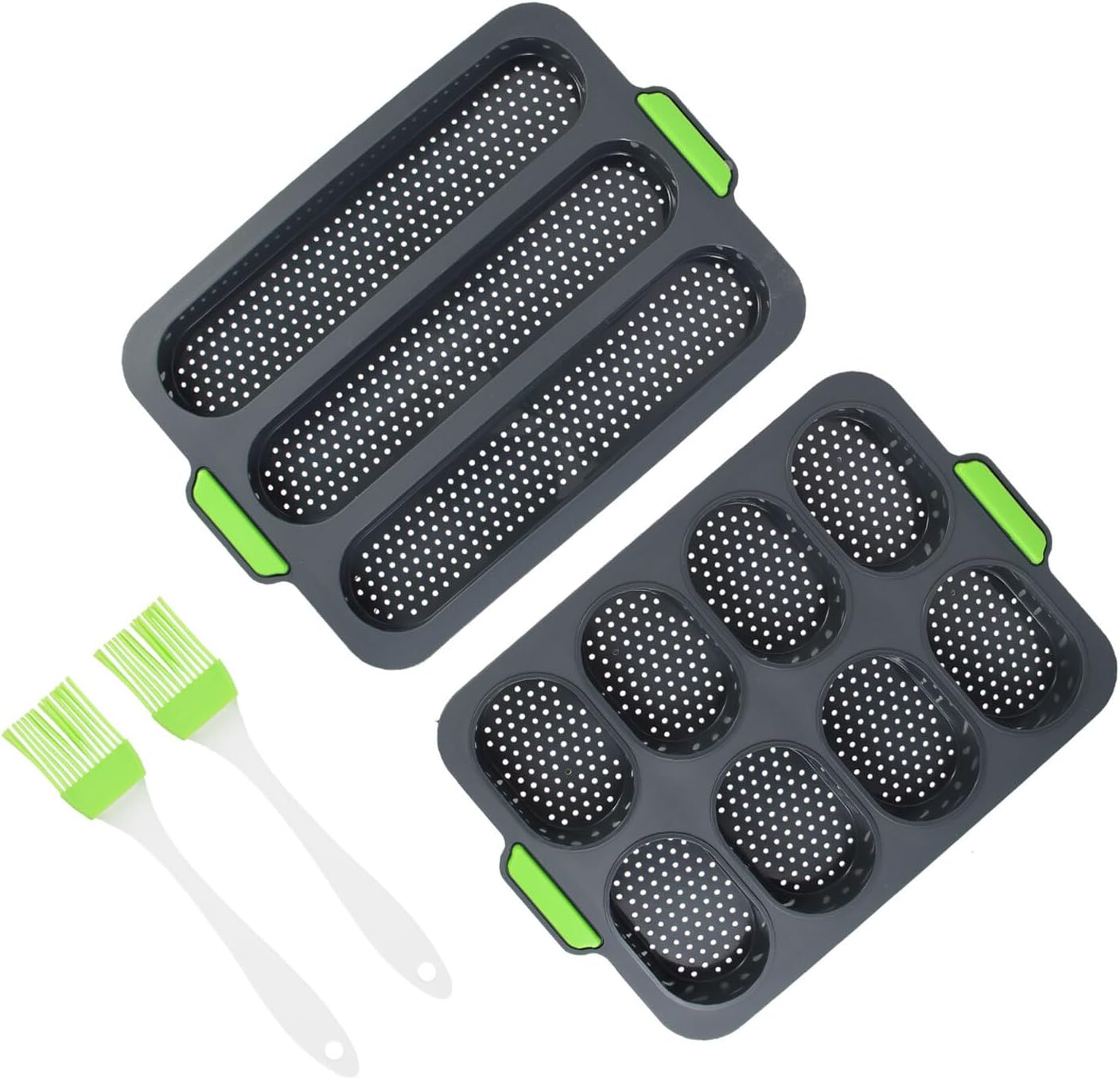 Gadpiparty Silicone Bread Baking Mold with Oval Cake Tray French Loaf Pans and Small Brushes for Easy Demolding and DIY Baking at Home
