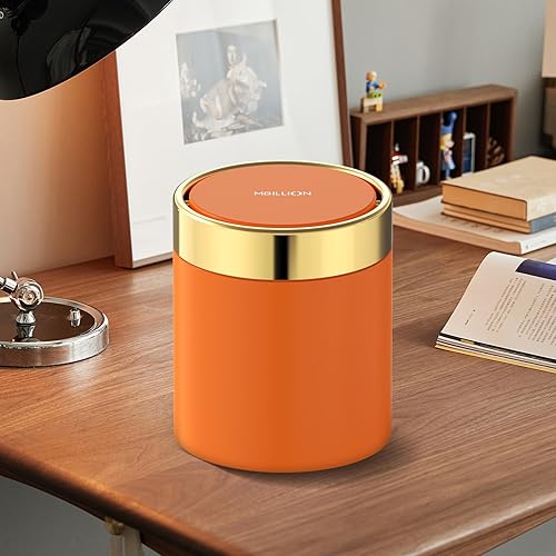 Miniatura 5 de Mini bote de basura con tapa, cubo de basura pequeño de escritorio para reciclaje, bonito bote de basura de metal para uso en encimera de mesa,