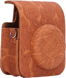 Camera Protective Bag Vintage 3D Pattern forMini 12 with Detachable Cover and Multi Functional Strap (Brown Relief)