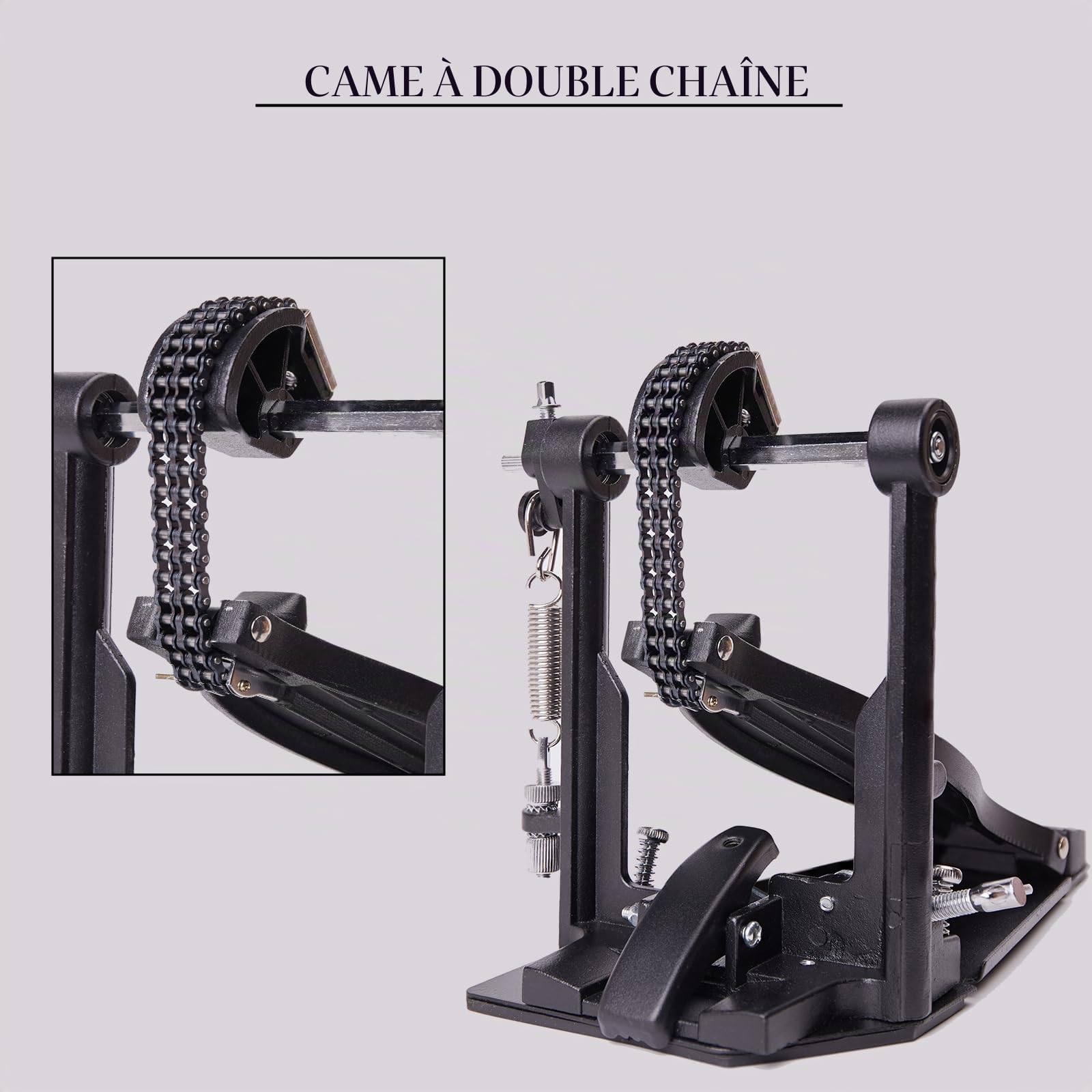 Double Pédales de Grosse Caisse avec Double Chaîne, Double Pédale，Accessoires de Percussion Professionnels