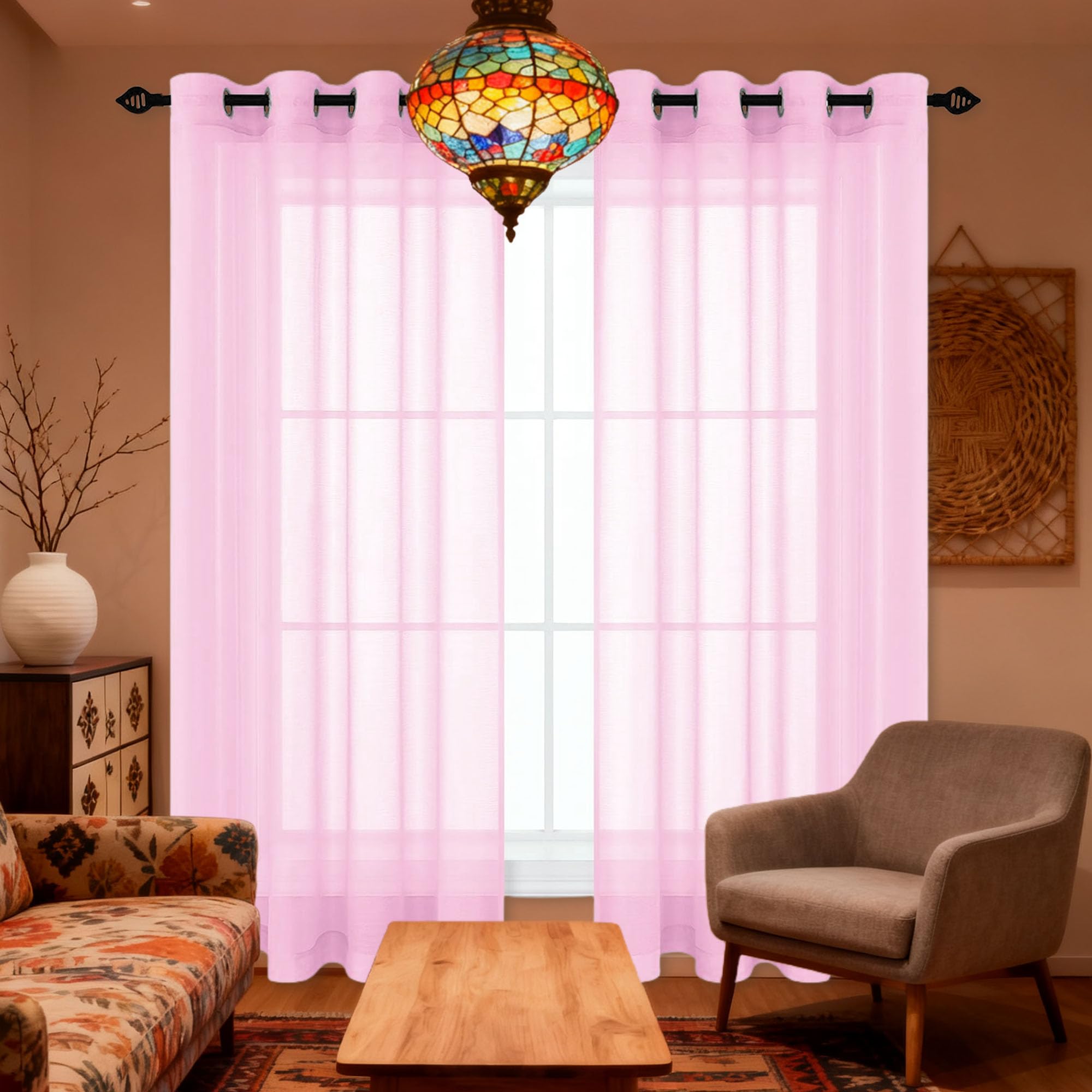Rideau voilage oeillet rose 190 x 240 cm transparent de salon