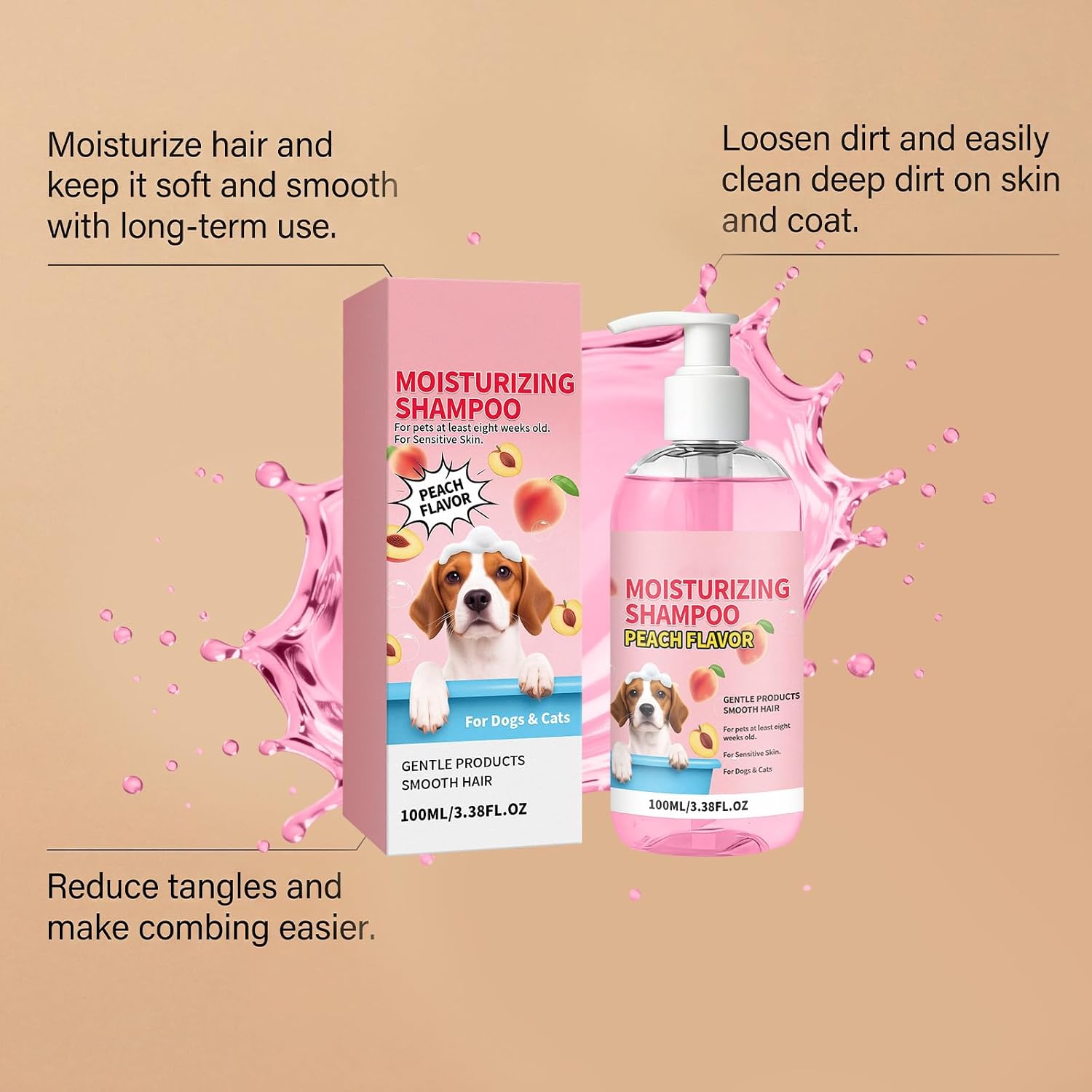 Travel Size Dog Shampoo for Sensitive, Skin Peach Scented Pet Shampoo, Dog & Cat Conditioner, pH-Balanced, Deep Cleansing, Moisturizing, Soft Shiny Coat, 100ml/3.38oz image 5