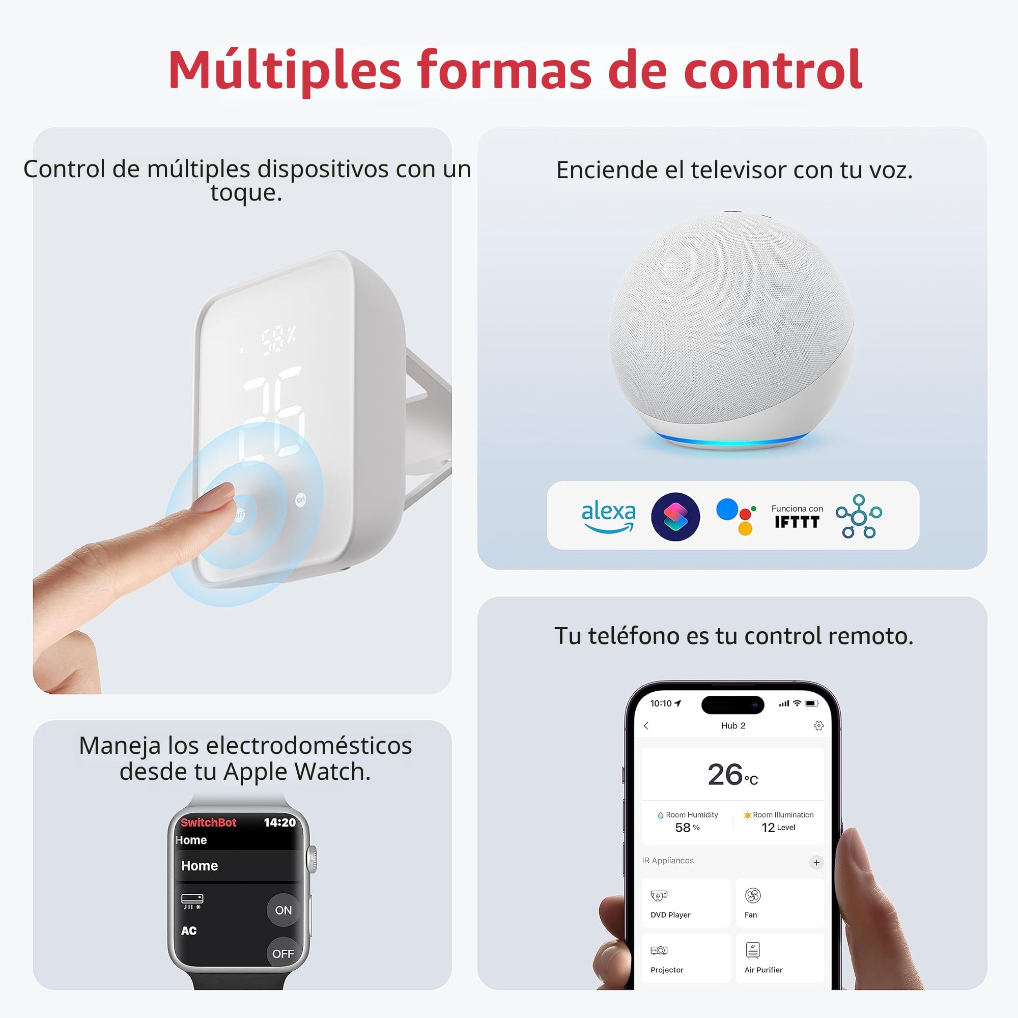 SwitchBot Hub 2, termómetro higrómetro WiFi, mando a distancia IR, mando a distancia inteligente y sensor de luz, conecta SwitchBot a Wi-Fi (2,4 GHz), compatible con Alexa&Google Assistant