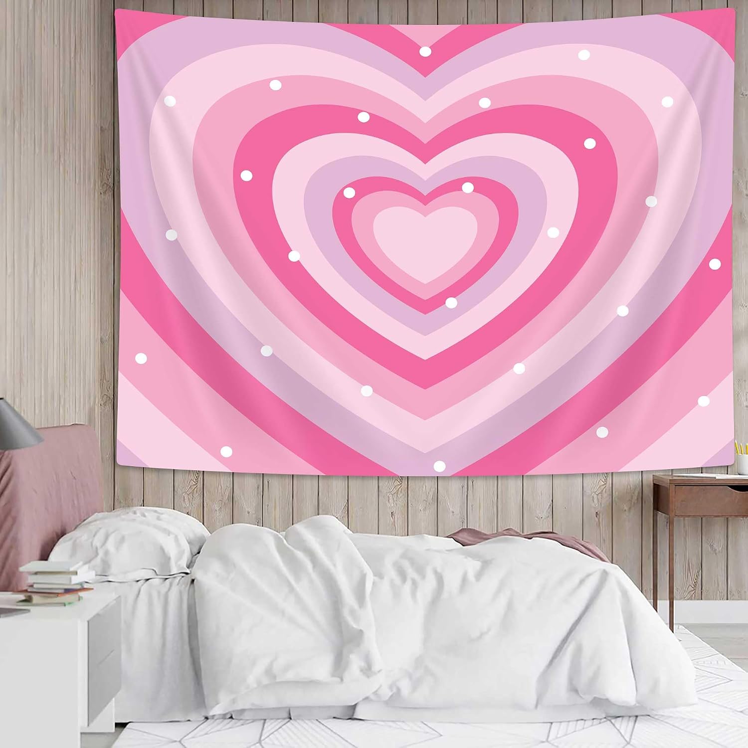 Cute Pink Aesthetic Tapestry for Girl Bedroom, Pink Heart Tapestry Wall Hanging 2000s Hippie Wall Tapestries Decor for Home College Dorm Living Room, Woman Teen Girls Room Art Tapestries 60X40 Inch