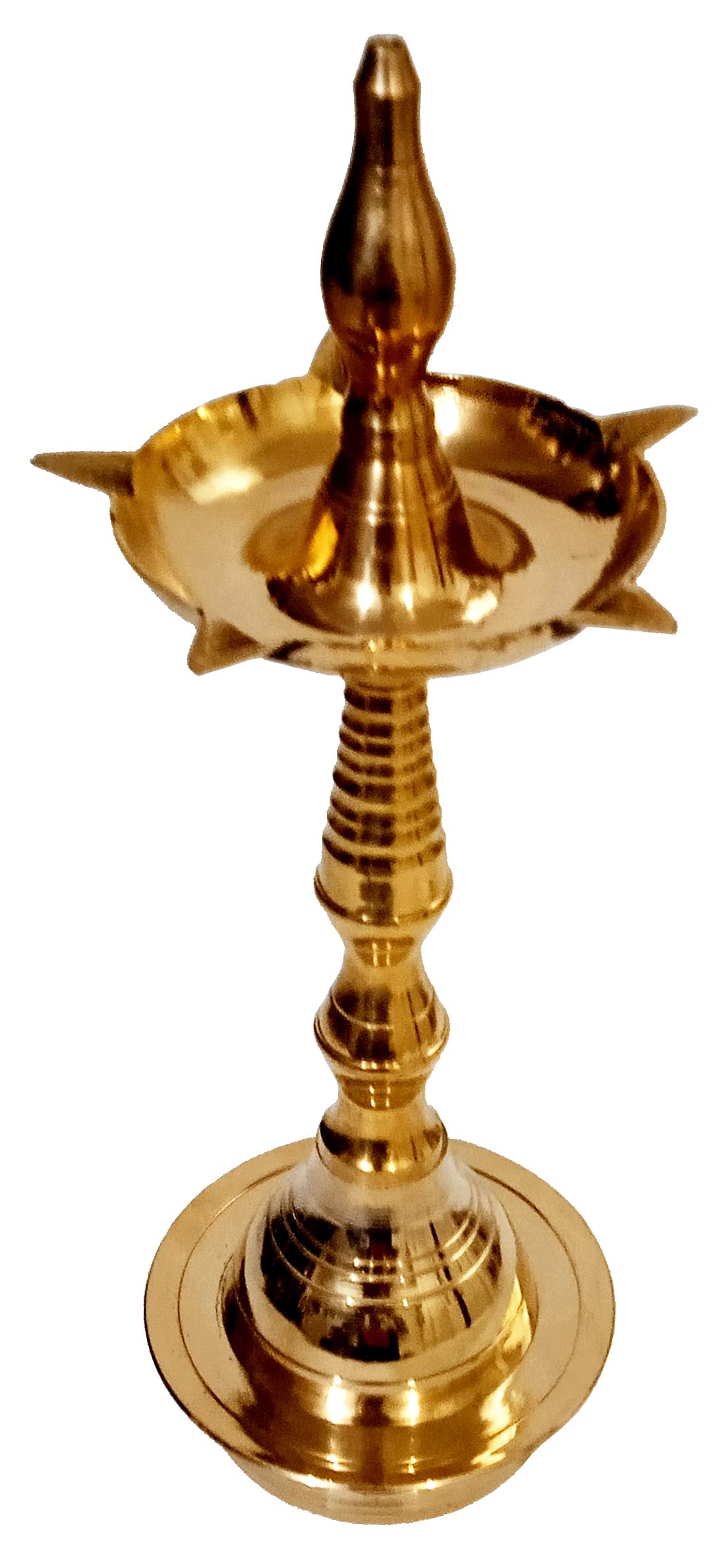 Purpledip Brass Kuthu Vilakku Inauguration Oil Lamp: Traditional Design Diya, 9 inches (11761)