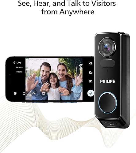 Miniatura 5 de Philips Cámara de timbre de seguridad con video (timbre incluido), sin tarifa mensual, cámaras duales 2K FHD con detección de movimiento, audio de 2