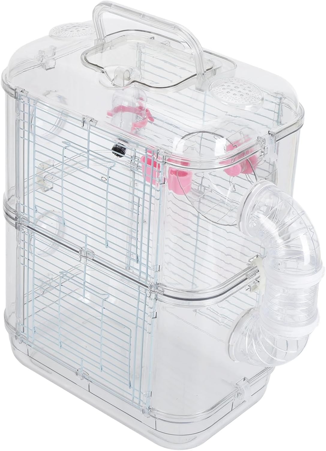 Hamster Cage Double Layer, Iron Wire Castle House for Small Animals, Interactive Design with Water Bottle and Running Wheels, Large Enclosure with Safety Locking Buckles