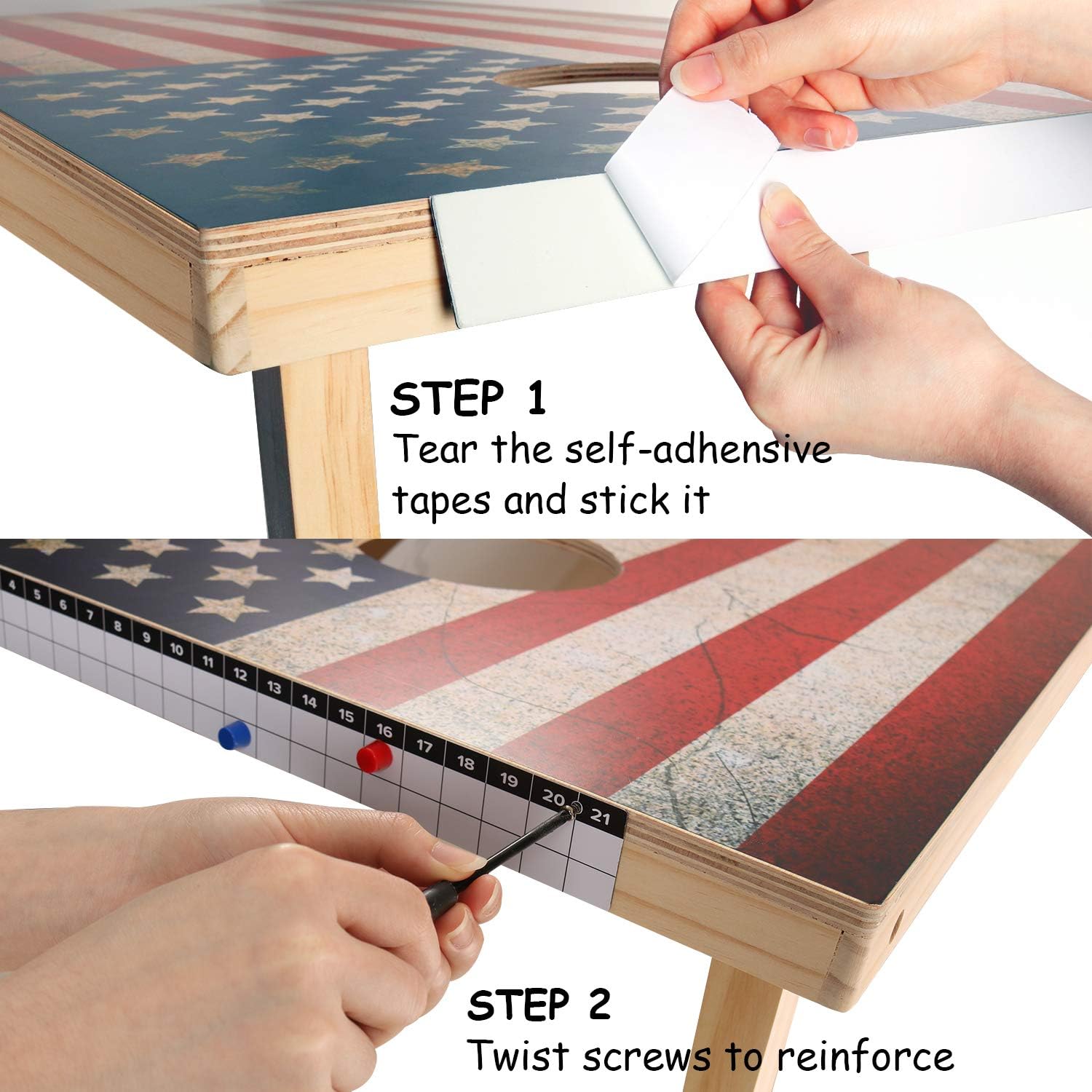 EXERCISE N PLAY Premium American Flag Cornhole Set, Backyard Lawn Cornhole Outdoor Game Set, Regulation Size 4ftx2ft Cornhole Boards, Includes 8 Cornhole Bean Bags : Sports & Outdoors