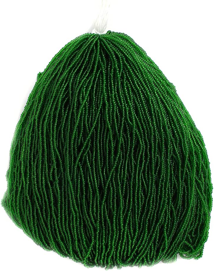 Czech Glass Seed Beads 11/0 (2.1mm Diameter) Transparent Medium Green Strung DIY Jewelry Making Beadss - 500g Bulk Bag by Preciosa (Jablonex)
