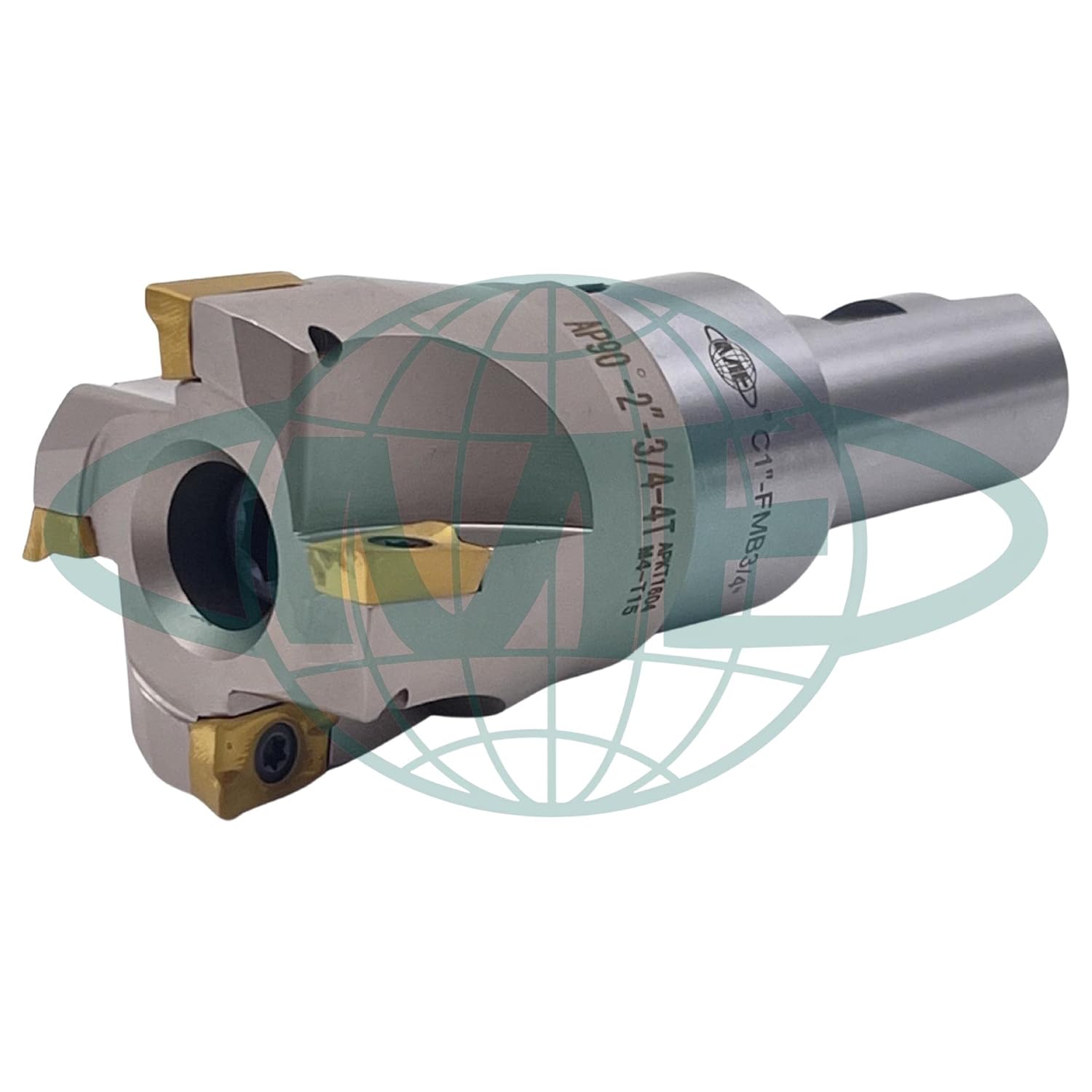 CME 2" 90° Indexable Face Mill w/ 1" Weldon Shank Arbor, APKT1604 Inserts Included, 4 Flutes