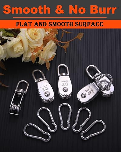 Miniatura 35 de 304 - Polea de grúa de elevación de acero inoxidable 304, rueda de polea colgante de cuerda de alambre, con gancho de resorte., plateado