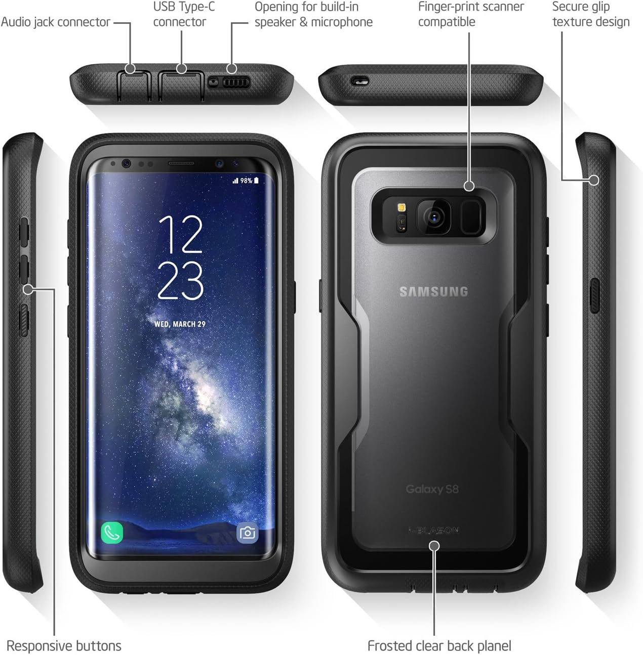 i-Blason Armorbox Series Case for Galaxy S8, [Full Body] [Heavy Duty] Shock Reduction / Bumper Case Without Screen Protector for Samsung Galaxy S8 2017 Release (Black)