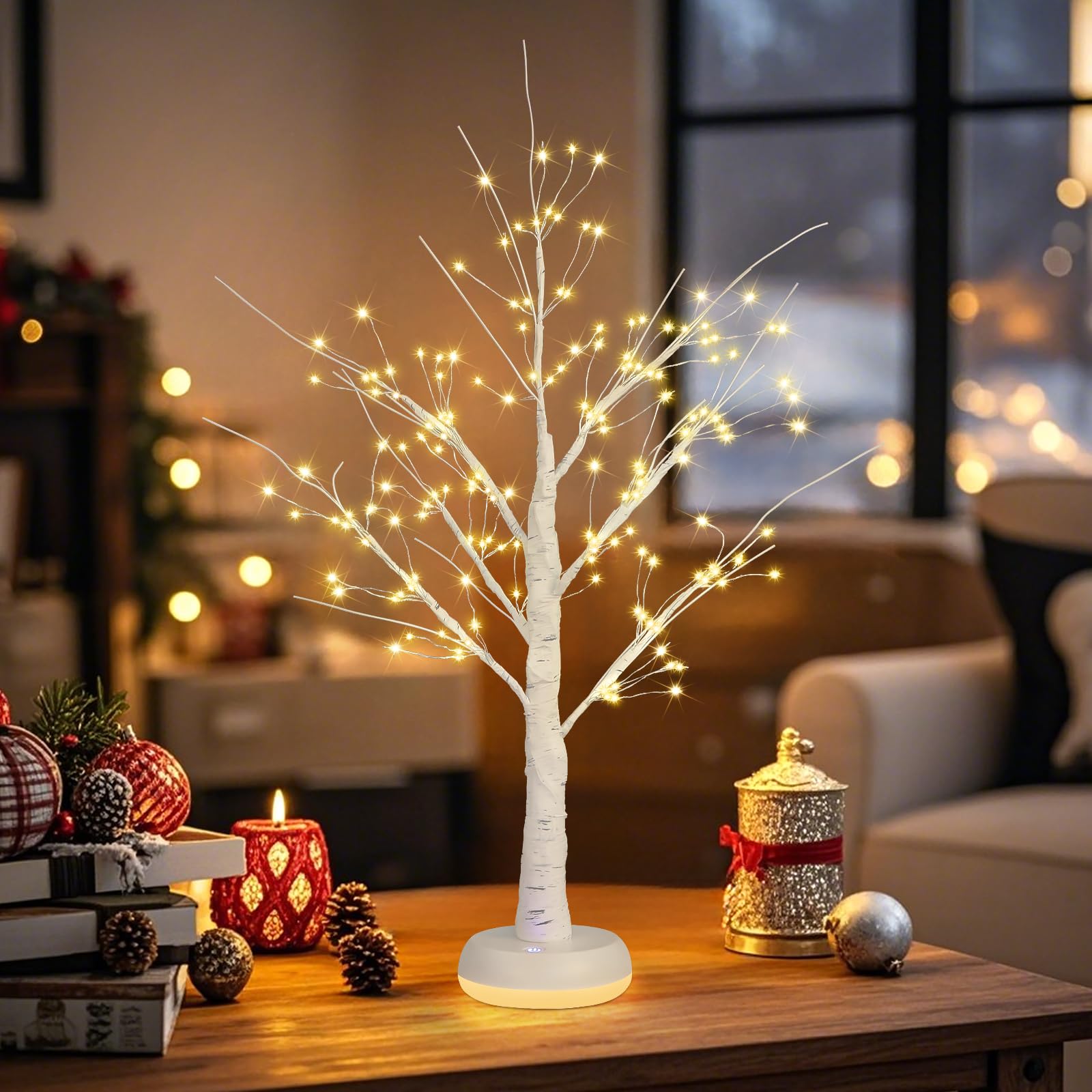 Produktbild von RECHOO LED Baum Lichter, 108 LED Warmweiß Weihnachtsdeko Lichterbaum, 2 Modi Bonsai Baum Licht Verstellbare Äste, USB/Batteriebetrieben, Lichterkette Innen Für Deko Wohnzimmer Zimmer Weihnachten