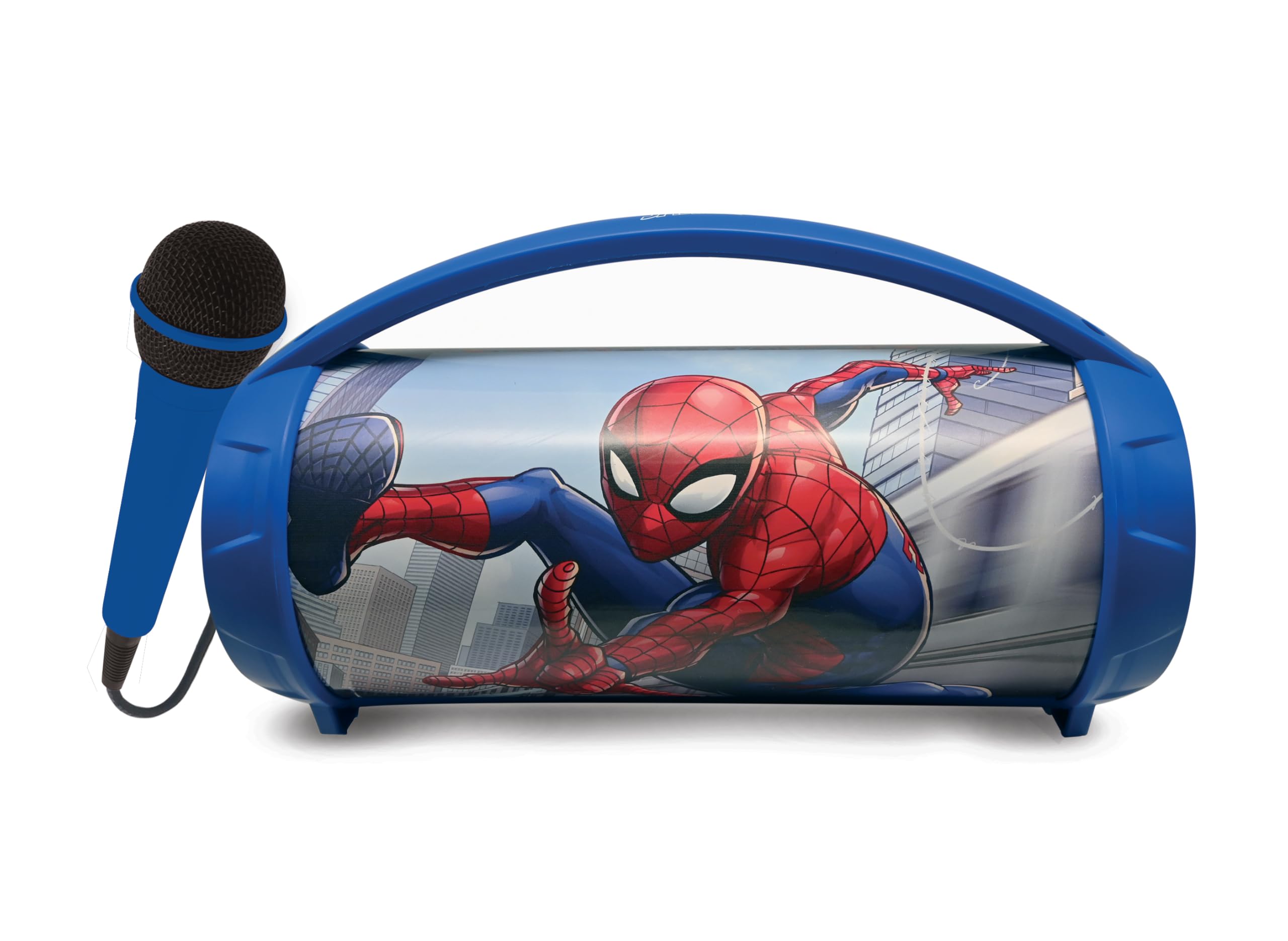 LEXIBOOK, Spider-Man, Wireless light speaker with microphone, Stereo sound, Karaoke function, USB and SD card ports, Rechargeable battery, Handle to carry everywhere, Blue, BTP585SPZ