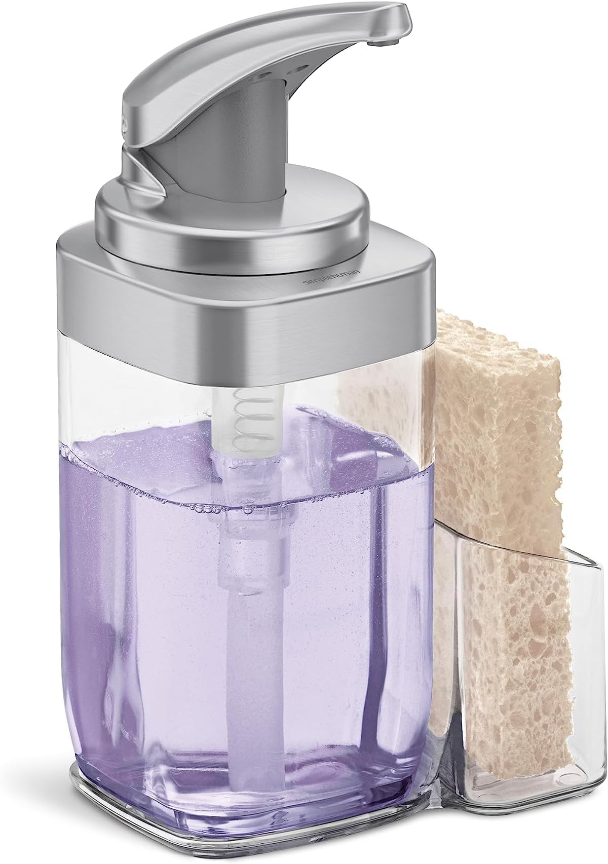 simplehuman 650ml / 22 oz. Square Push Pump Soap Dispenser with Sponge Caddy, Brushed Nickel (Pack of 6)