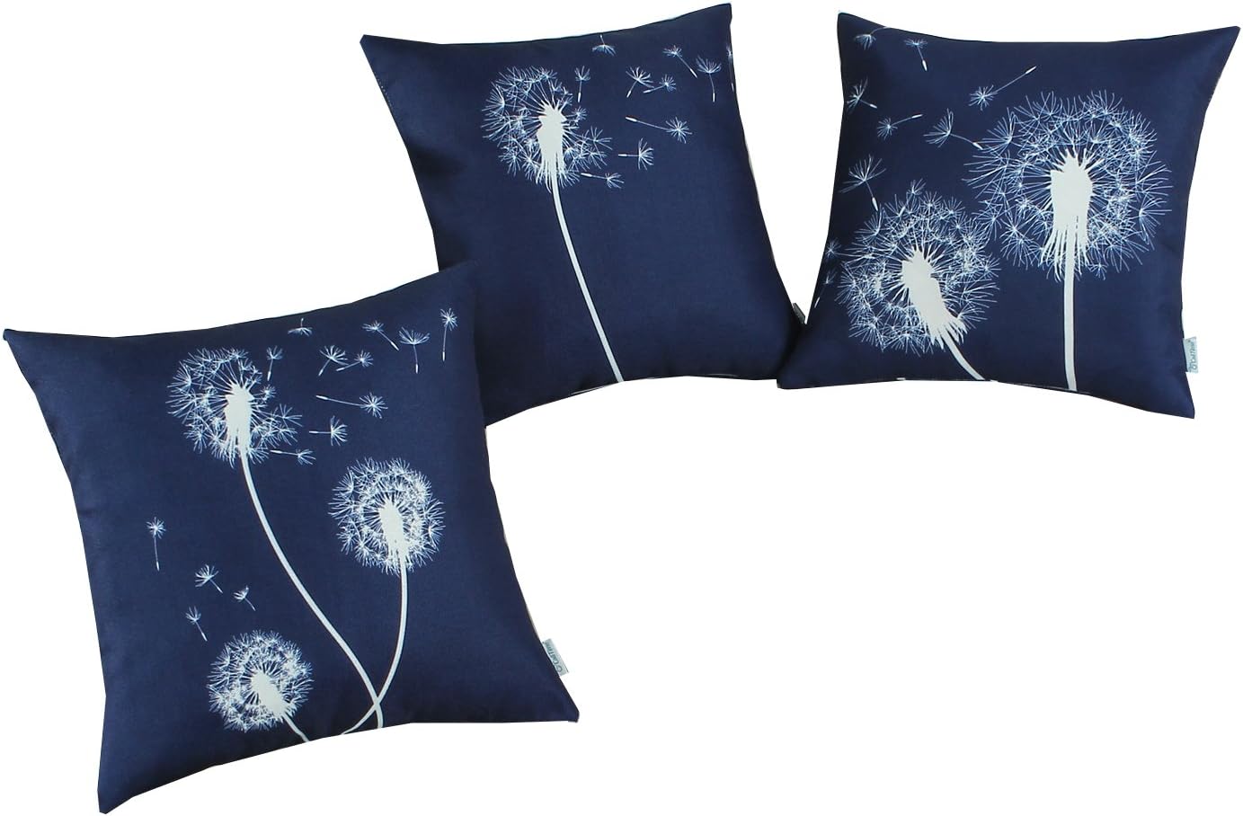 CaliTime Set of 3 Soft Canvas Throw Pillow Covers Cases for Couch Sofa Home Decoration 18 X 18 Inches Solid Dandelion Print Navy Blue