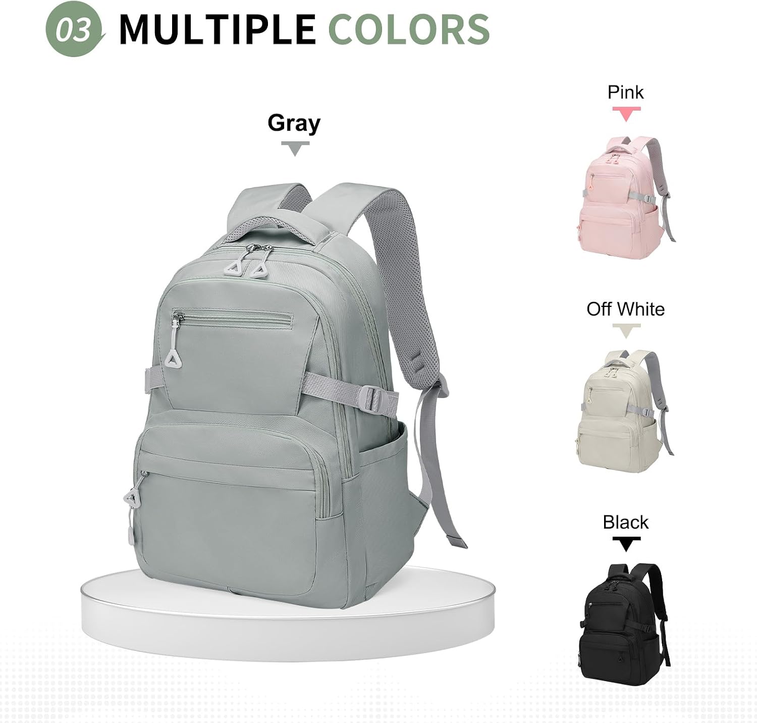 21.5L Aesthetic 15.6 Inch Laptop Backpack for Girls Gray image 5