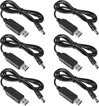 6-Pack USB DC 5V to DC 12V Step Up Converter Power Cable DC 12V Universal Power Cord with DC Jack 5.5 x 2.5mm or 5.5 x 2.1mm for Toys,Watches,Speaker,Camera,Monitor 3.3FT