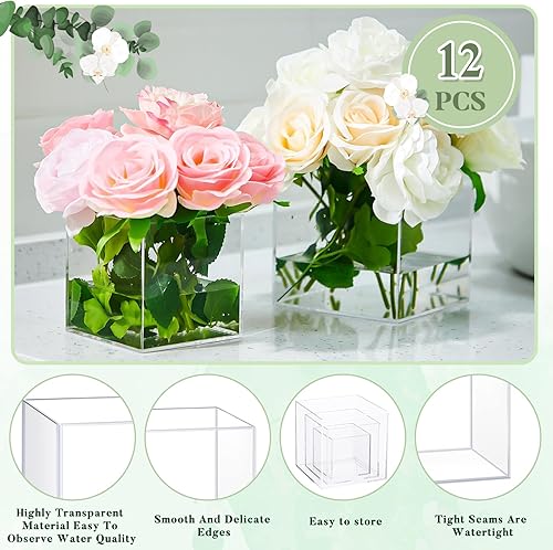 Miniatura 3 de Thyle Jarrón cuadrado de acrílico de 3 tamaños, centros de mesa decorativos, jarrón transparente, portavelas para boda, hogar, eventos, fiesta,