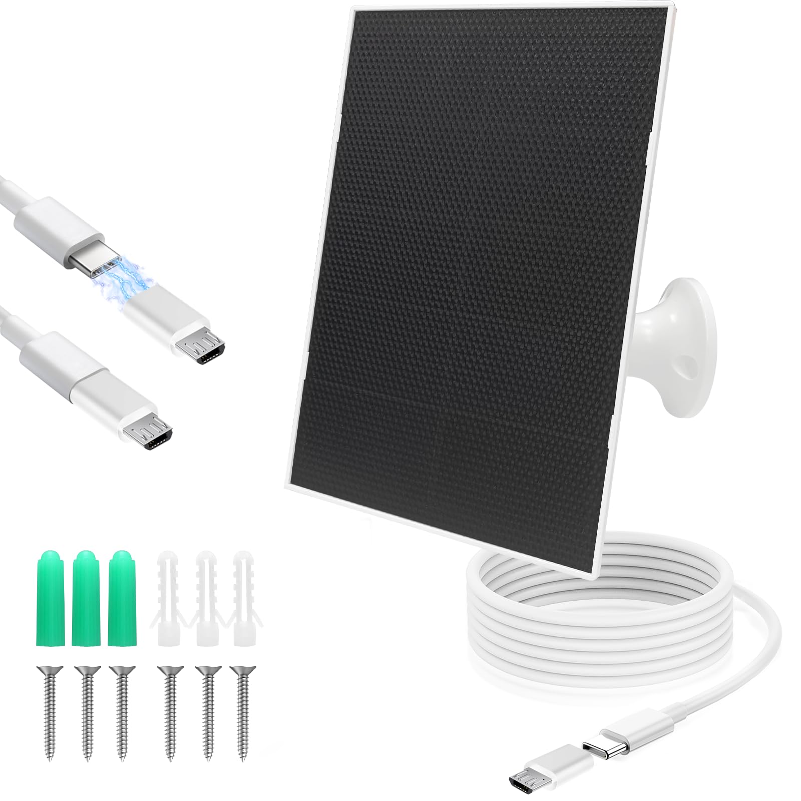 4w solar panel for security camera,type c&micro solar panel charger for rechargeable battery powered outdoor camera,adjustable mount solar panels 9.8ft cable (1pack)