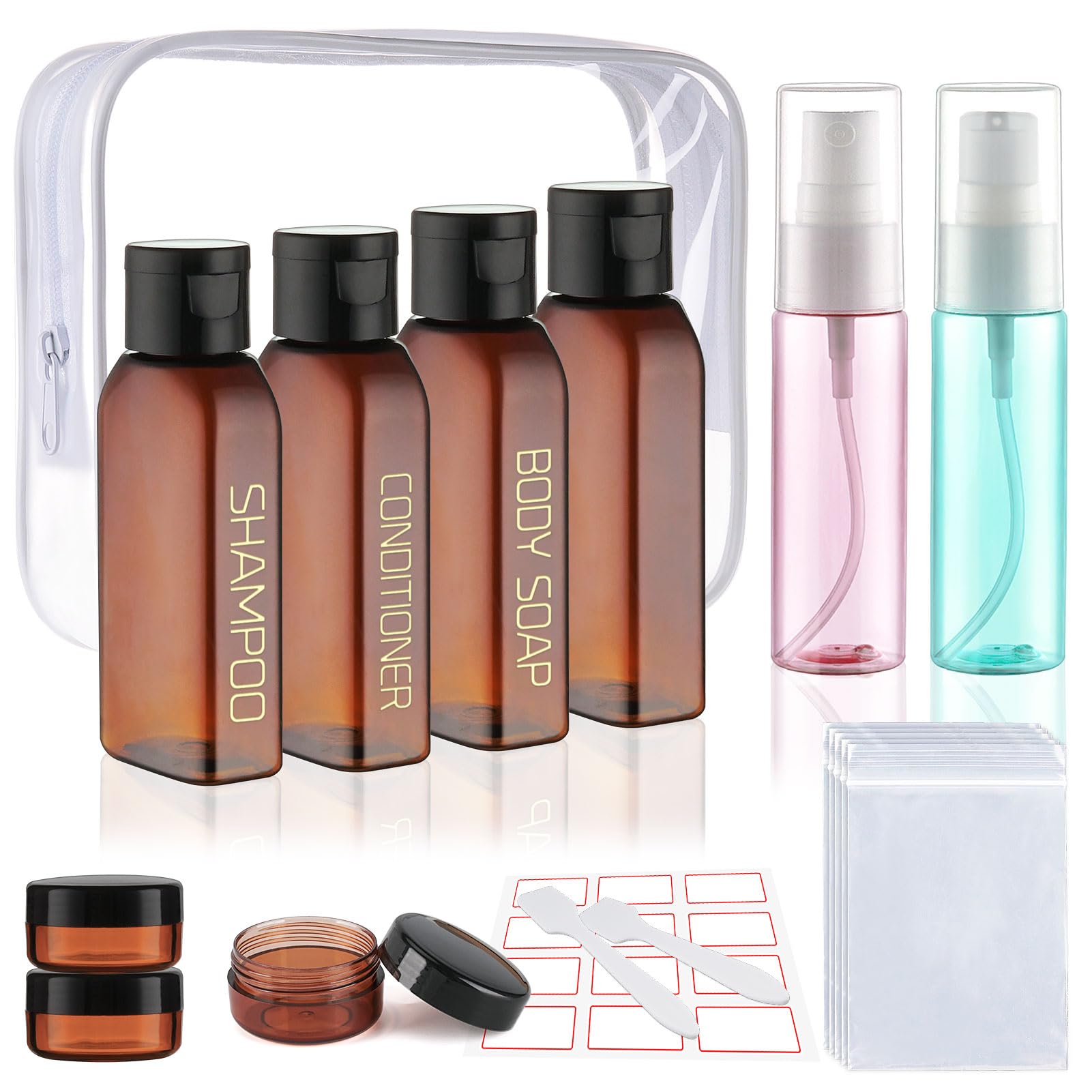 Cosywell Travel Bottles for Toiletries 14 Pack 2oz TSA Approved Travel Size Containers Leak Proof Toiletry Bottles Refillable Small Plastic Squeeze