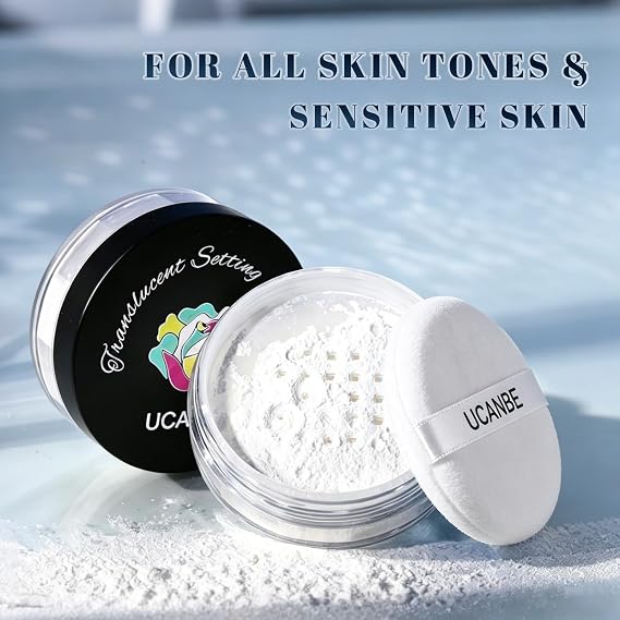 UCANBE Translucent Loose Setting Powder, Talc-Free Soft Matte Oil Control Face Finishing Powder with Vitamin E for Everyday Makeup & Face Paint, Blurs Pores & Fine Lines, Lightweight Long-Lasting