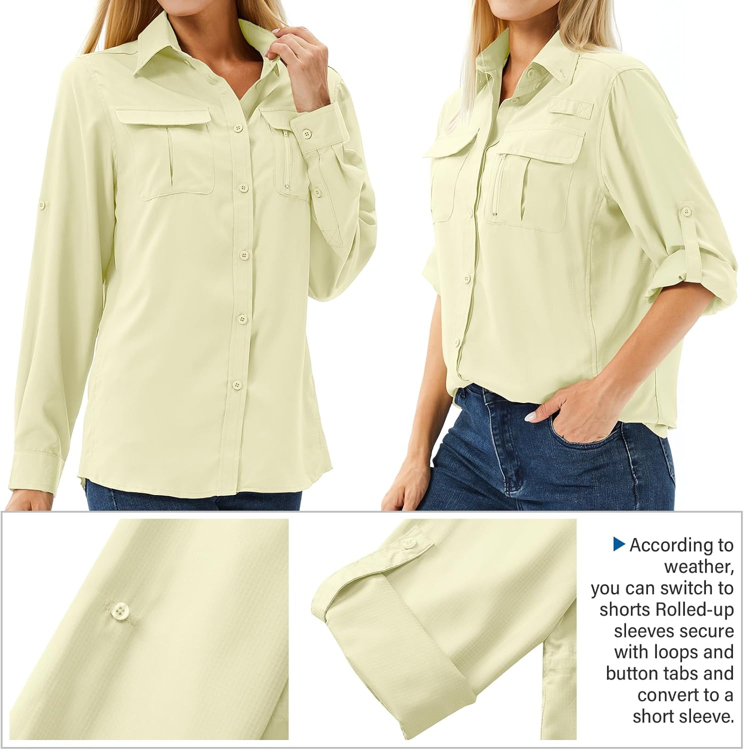 Women's UPF 50 Long Sleeve Sun Protection Shirts Safari Fishing Hiking - Image 4