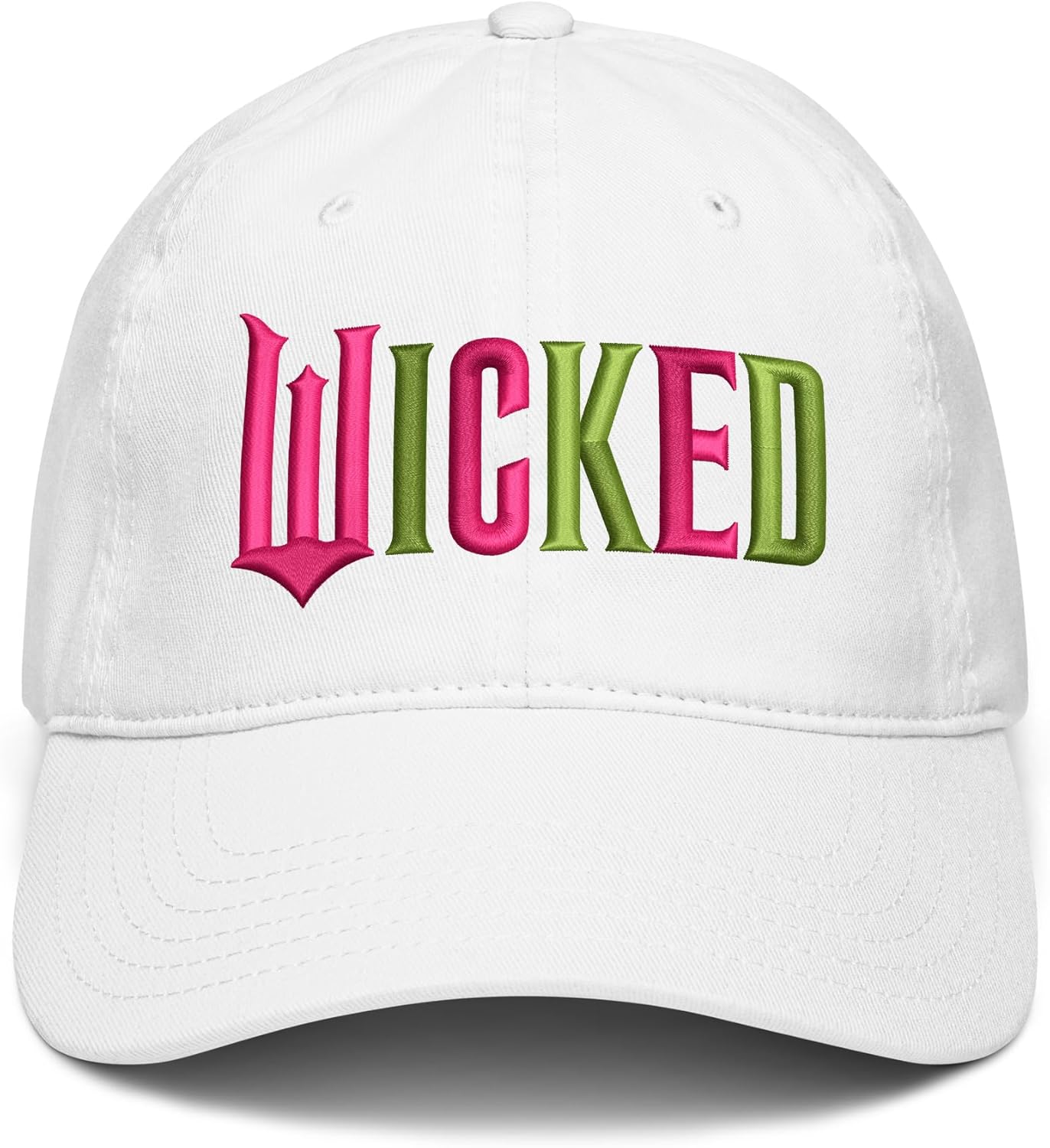 Wicked Elphaba & Glinda Pink & Green Wicked Logo Adjustable Puff Embroidered Baseball Hat